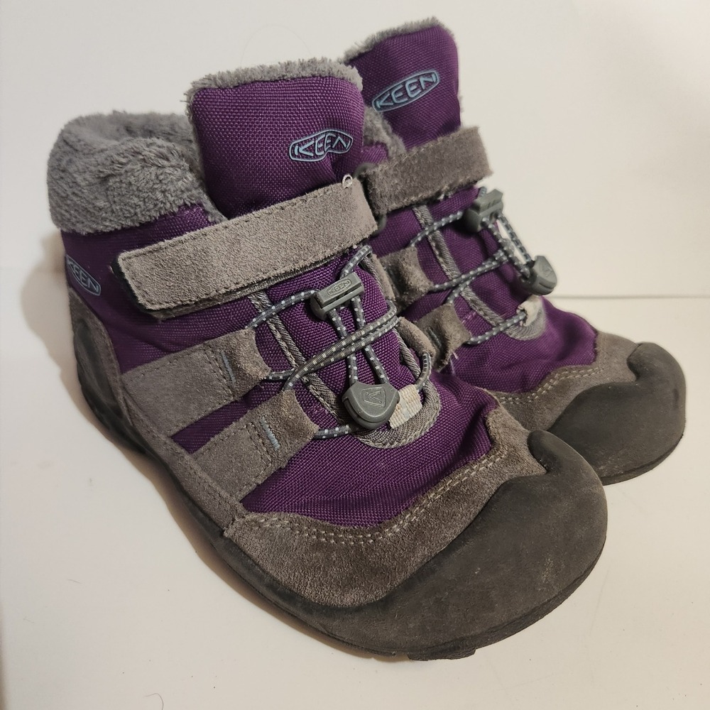 KEEN Purple Gray Winter‎ Snow Boots Kids Size 2 Waterproof Insulated Hook Loop